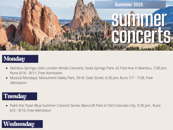 Colorado Springs summer concerts, live music in Colorado Springs, Ford Amphitheatre Colorado Springs, free outdoor concerts, Colorado Springs music scene, Northgate Colorado Springs, 2025 Colorado Springs events, live bands Colorado Springs